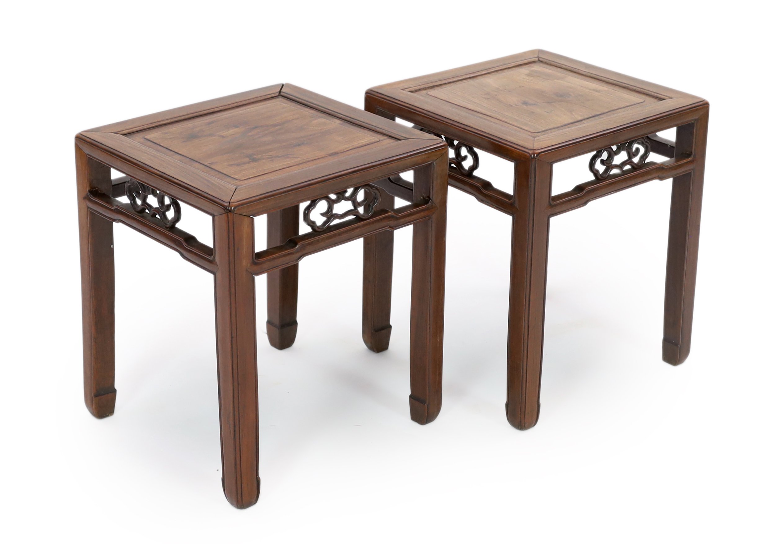 A pair of Chinese hongmu square stands, 19th century